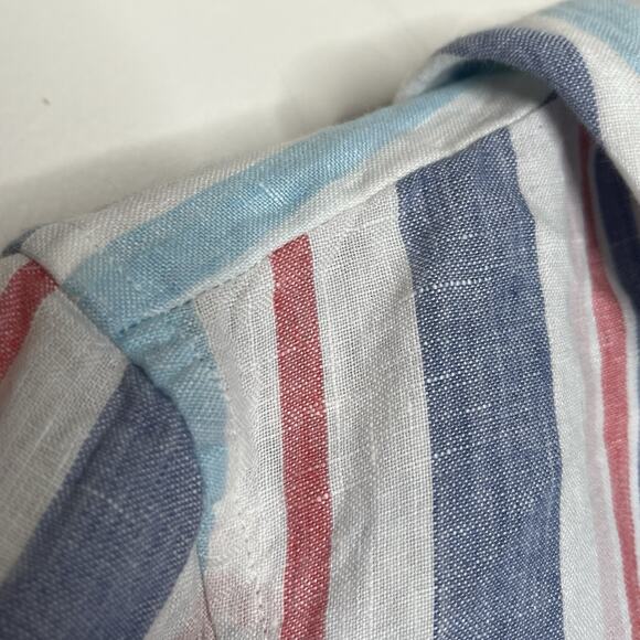 LL Bean Linen Striped Hoodie Top Womens M Coastal Nautical Beach Resort Vacation - Picture 2 of 5